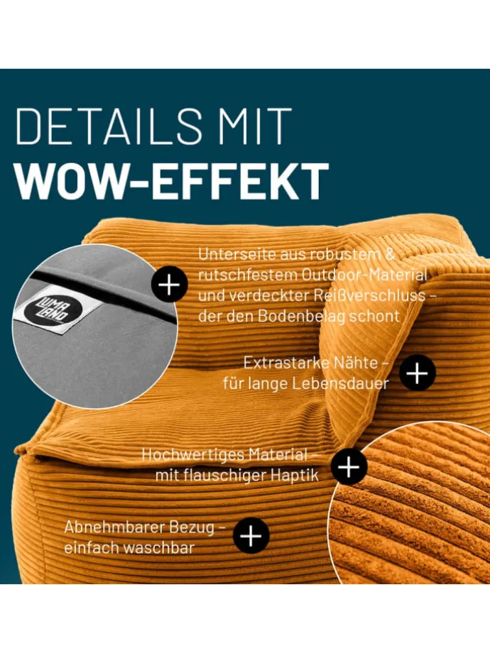 LUMALAND Modulares Eckteil rechts aus der Cord-Reihe, 81x81x70 cm - Bezug soft &