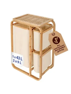 Lumaland Wäschekorb aus Bambus mit 2 ausziehbaren Wäschesäcken Farbe Dunkelgr