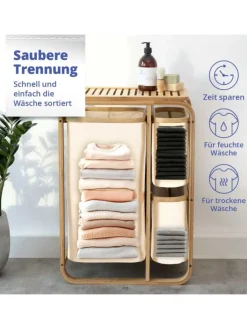 Lumaland Wäschekorb aus Bambus mit 2 ausziehbaren Wäschesäcken Farbe Dunkelgr