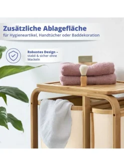 Lumaland Wäschekorb aus Bambus mit 2 ausziehbaren Wäschesäcken Farbe Dunkelgr