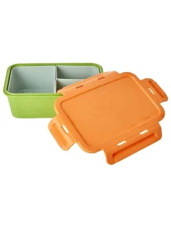Lunchbox in Grün/ Orange - (B)21 x (H)7,5 x (T)14 cm
