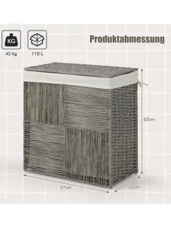 110L Wäschekorb mit Deckel in Grau