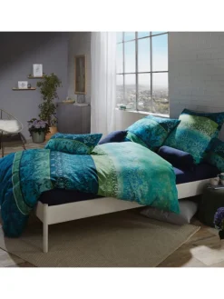 Mako-Satin Bettwäsche in blau