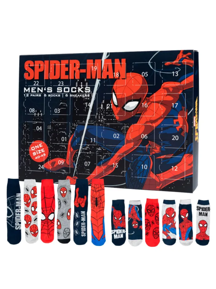 Marvel Spiderman Socken Adventskalender mit 12 Paar kurz und lang in Mehrfarbig