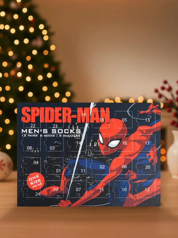 Marvel Spiderman Socken Adventskalender mit 12 Paar kurz und lang in Mehrfarbig