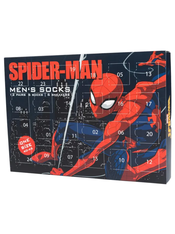 Marvel Spiderman Socken Adventskalender mit 12 Paar kurz und lang in Mehrfarbig
