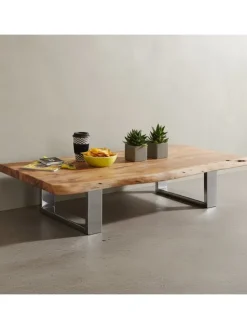 Massiver Akazienholz Couchtisch, Landhausstil, stabile Metallbeine