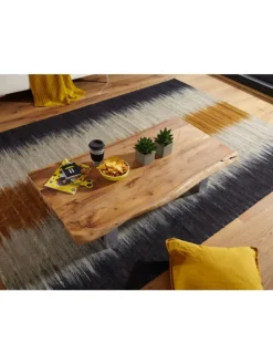 Massiver Akazienholz Couchtisch, Landhausstil, stabile Metallbeine