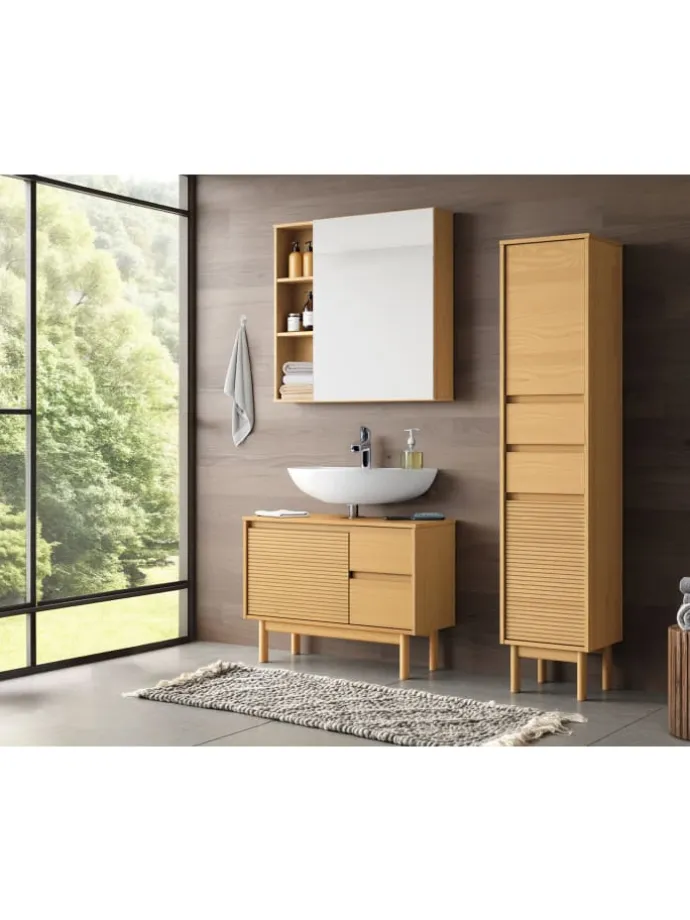 Massiver Hochschrank CAVA in Pinie Natur