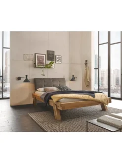 Massivholz Balkenbett Nilas 140x200 cm in Eiche geölt