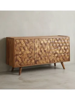 Massivholz-Sideboard in Sheesham, Türen & Schubladen, 138x76x45 cm