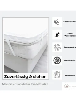 Matratzenschoner Wasserdicht und Atmungsaktiv mit 4 Eckgummi in Weiß