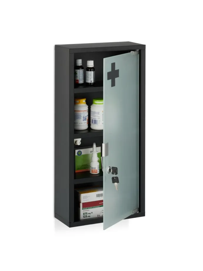 Medizinschrank in Schwarz - (B)27 x (H)57 x (T)12 cm
