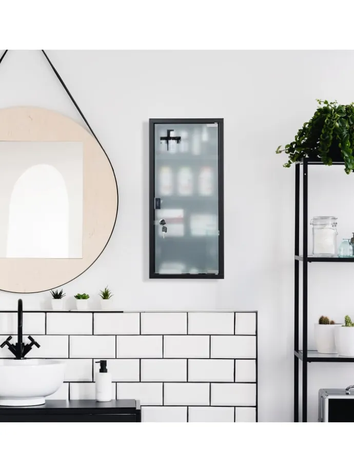 Medizinschrank in Schwarz - (B)27 x (H)57 x (T)12 cm