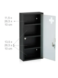 Medizinschrank in Schwarz - (B)27 x (H)57 x (T)12 cm