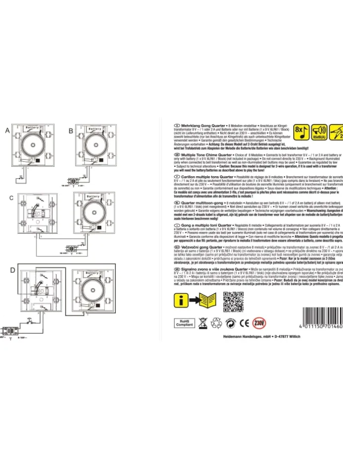Mehrklang-Gong Quarter reinweiß