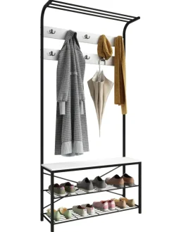 Metall Garderobe Kleiderständer Schuhregal Taliro in Weiß