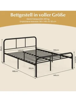 Metallbett Bettgestell für 140 x 190 cm Matratze in Schwarz