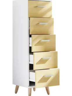 Midischrank Badmöbel Kommode Schubladen Landos M in Weiß / Honig-Eiche