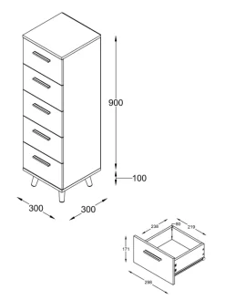 Midischrank Badmöbel Kommode Schubladen Landos M in Weiß / Honig-Eiche