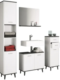 Midischrank Badmöbel Landos in Weiß / Anthrazit