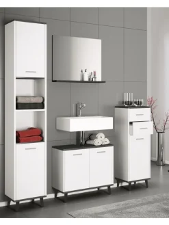 Midischrank Badmöbel Landos in Weiß / Anthrazit