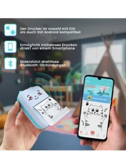 Mini Bluetooth Taschendrucker Kompatibel mit iOS Android Etikettendrucker Blau