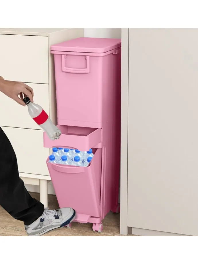 Mülleimer 2 Fächer 40 x 26 x 84 cm in Rosa