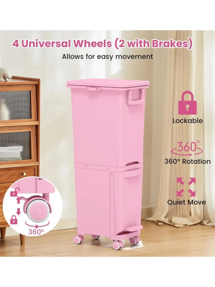 Mülleimer 2 Fächer 40 x 26 x 84 cm in Rosa