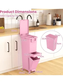 Mülleimer 2 Fächer 40 x 26 x 84 cm in Rosa