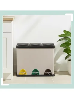 Mülleimer "3 Fächer" in Beige - 24 Liter