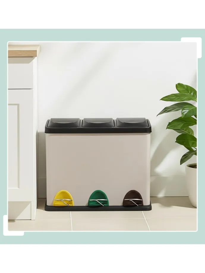 Mülleimer "3 Fächer" in Beige - 24 Liter