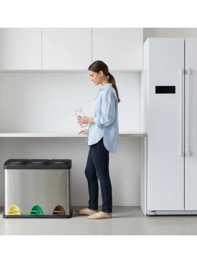 Mülleimer "3 Fächer" in Beige - 24 Liter