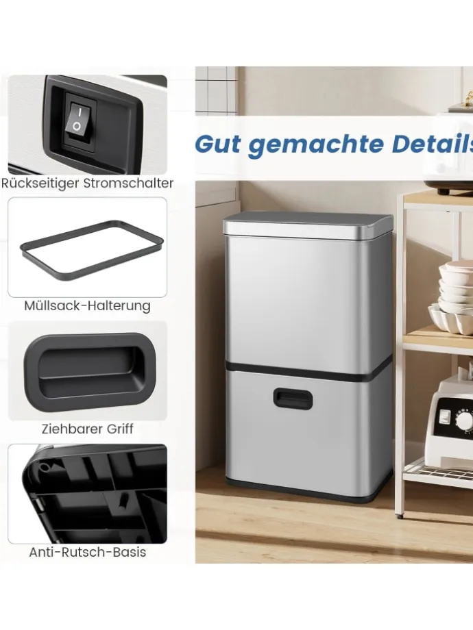 Mülleimer 3 Fächer in Silber