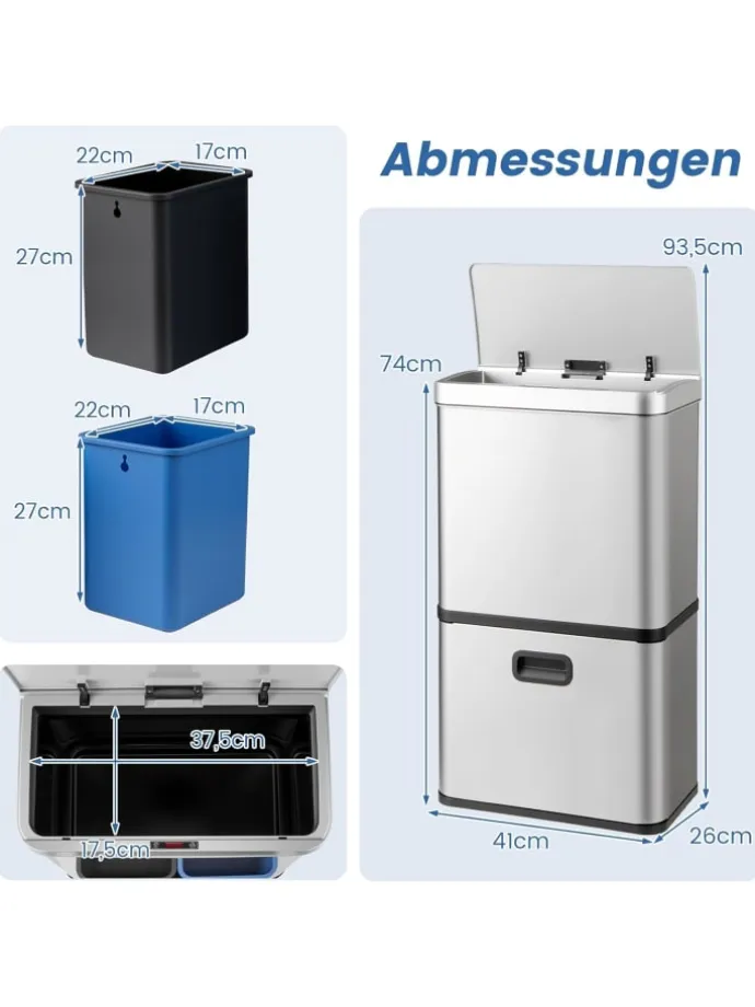 Mülleimer 3 Fächer in Silber