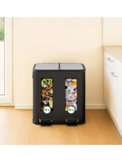 Mülleimer in Schwarz/ Silber - 2x 15 Liter