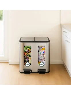 Mülleimer in Silber/ Schwarz - 2x 15 Liter