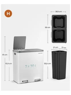 Mülleimer in Weiß - (B)59 x (H)62,4 x (T)36,5 cm