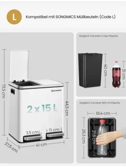 Mülleimer in Weiß - (B)41 x (H)44,5 x (T)27,5 cm