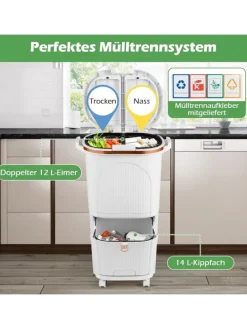 Mülleimer Küche 3 Fächer 2 x 12L & 14L in Weiß