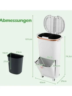 Mülleimer Küche 3 Fächer 2 x 12L & 14L in Weiß
