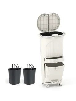 Mülleimer Küche 3 Fächer 2 x 12L & 14L in Beige