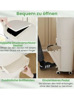 Mülleimer Küche 3 Fächer 2 x 12L & 14L in Beige