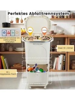 Mülleimer Küche 3 Fächer 2 x 12L & 14L in Beige