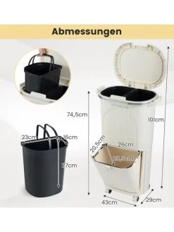 Mülleimer Küche 3 Fächer 2 x 12L & 14L in Beige