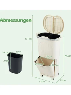 Mülleimer Küche 3 Fächer 2 x 12L & 14L in Beige