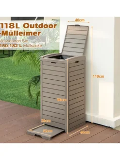 Mülleimer mit Deckel 141 L in Braun