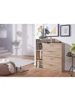 Moderner Schuhkipper MASSA Holz 2 Fächer Eiche 12 Paar Schuhe