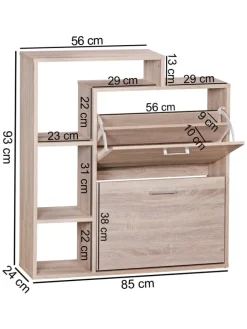 Moderner Schuhkipper MASSA Holz 2 Fächer Eiche 12 Paar Schuhe