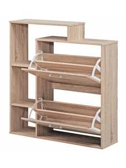 Moderner Schuhkipper MASSA Holz 2 Fächer Eiche 12 Paar Schuhe